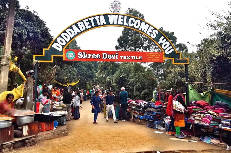 The welcome arch and stalls at Doddabetta